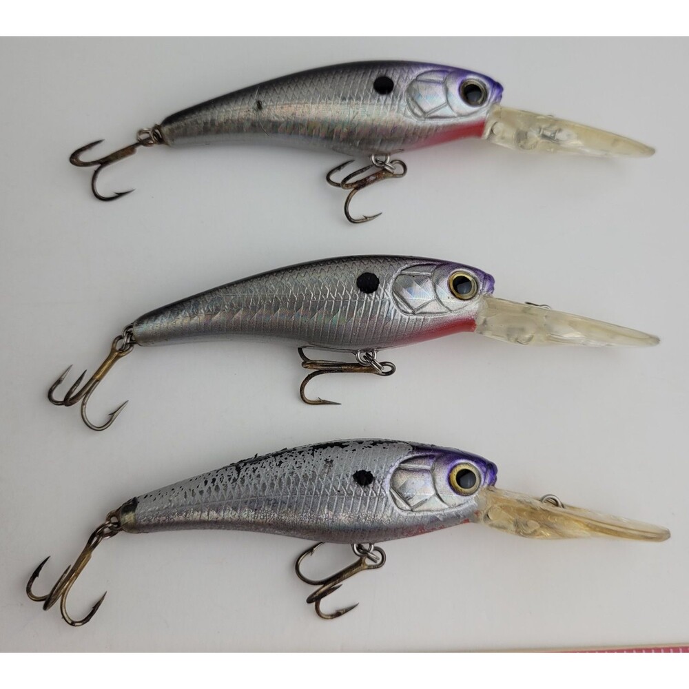 Lot of 3 Deep-diving crankbaits In Silver Scale Pattern, Purple-tinted Lures